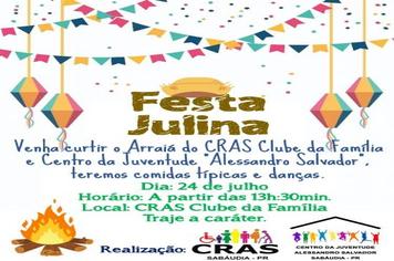 E a festança continua!O CRAS e a Centro Juventude oferecem a Festa Julina às crianças atendidas no serviço de convivência e fortalecimento de vínculos.