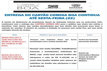 ENTREGA DO CARTÃO COMIDA BOA CONTINUA ATÉ SEXTA-FEIRA (22)