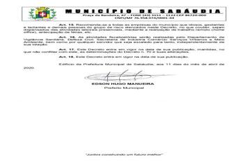 Comércio retorna de forma gradual em Sabáudia na próxima semana