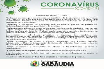 Entenda o Decreto Municipal 070/2020 de combate ao CORONAVÍRUS.