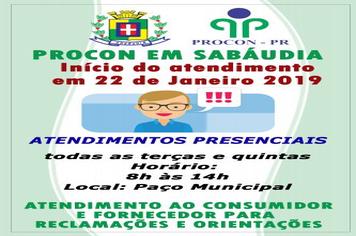Sabáudia terá atendimento do Procon a partir de amanhã (22 de Janeiro)