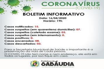 O terceiro caso suspeito do coronavírus em Sabáudia foi descartado. Confira o Boletim Informativo.