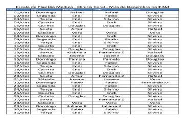 Confira o Plantão dos Médicos no Pronto Atendimento Municipal Santa Terezinha no mês de dezembro.