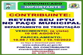 Departamento de Tributação convoca contribuintes para retirar carnês de IPTU