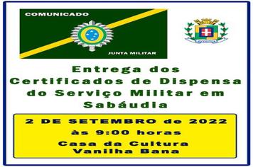 Entrega do certificado de Dispensa será dia 02