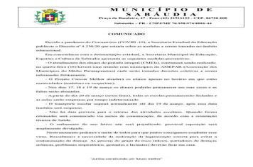 Comunicado sobre o Coronavírus.
