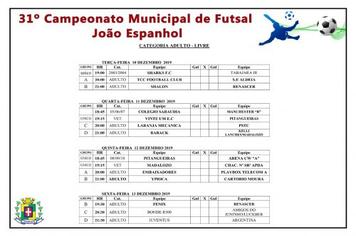 Confira os jogos da semana do 31° Campeonato de Futsal João Espanhol.