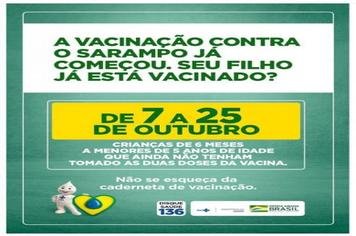 Secretaria Municipal de Saúde realiza campanha de vacinação contra o sarampo