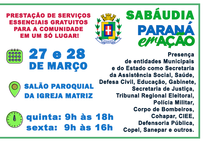 SABÁUDIA SEDIA PARANÁ EM AÇÃO NOS DIAS 27 E 28 DE MARÇO