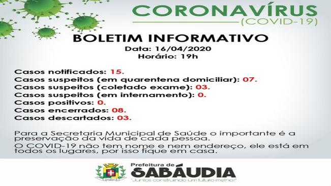 O terceiro caso suspeito do coronavírus em Sabáudia foi descartado. Confira o Boletim Informativo.