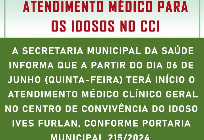 Idosos terão atendimento médico no Centro do Idoso