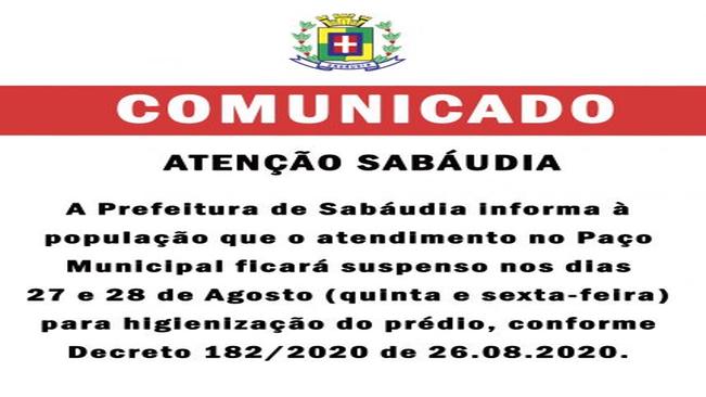 PAÇO PASSARÁ POR HIGIENIZAÇÃO