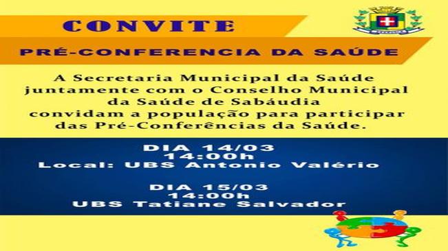 E hoje acontece mais uma etapa da Pré Conferência Municipal de Saúde. A sua contribuição é muito importante para a construção de ações que sejam eficazes no atendimento da saúde s